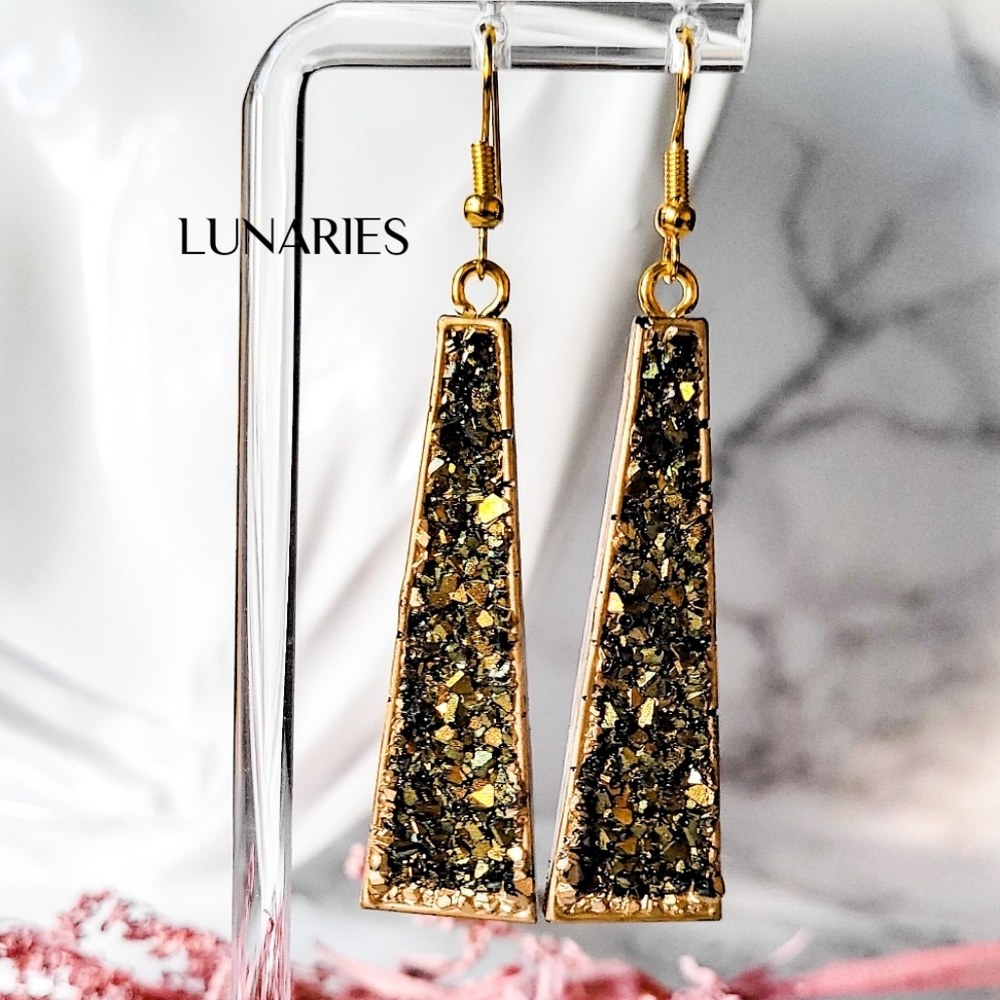 Gold and Black Dangle Earrings